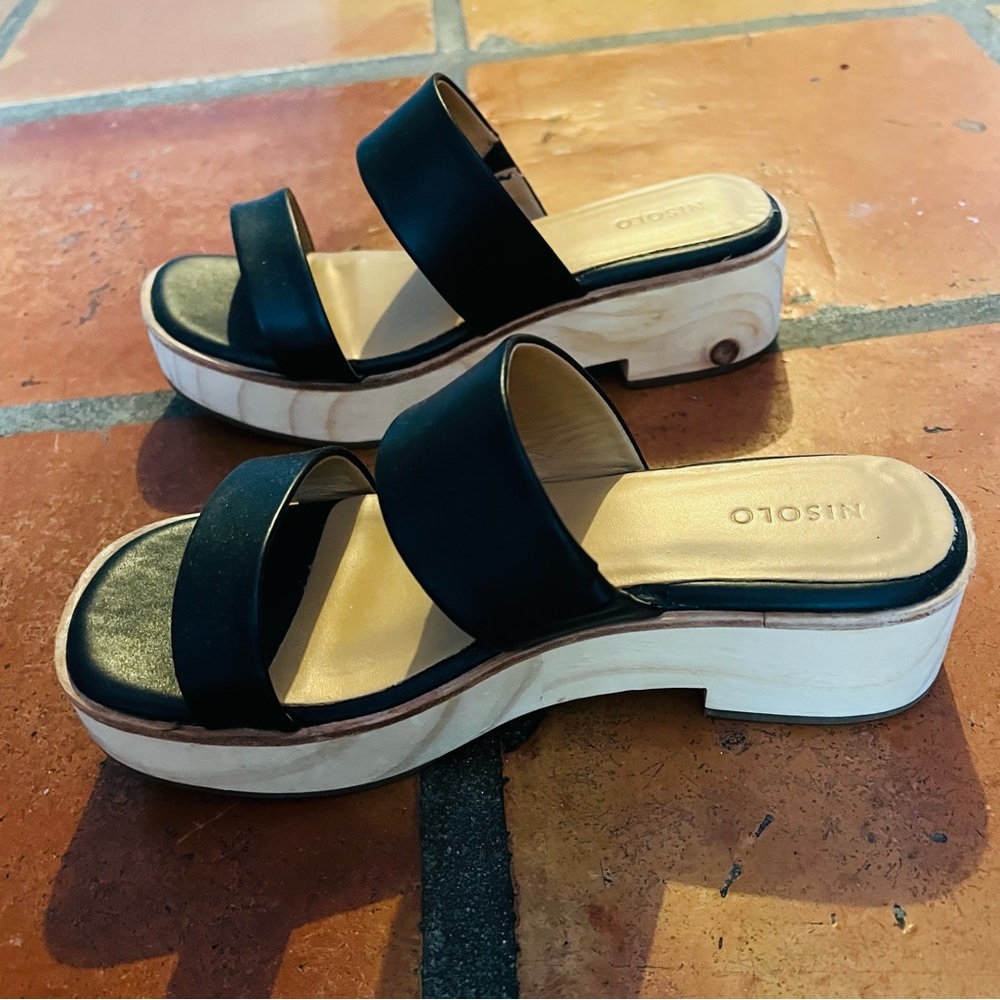 Nisolo Black and Tan Mules